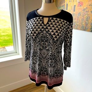 JM Black & White Print Blouse - size M